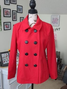 Old Navy Red Double-Breasted Peacoat with Black Buttons
